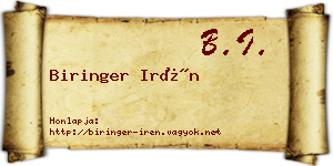 Biringer Irén névjegykártya